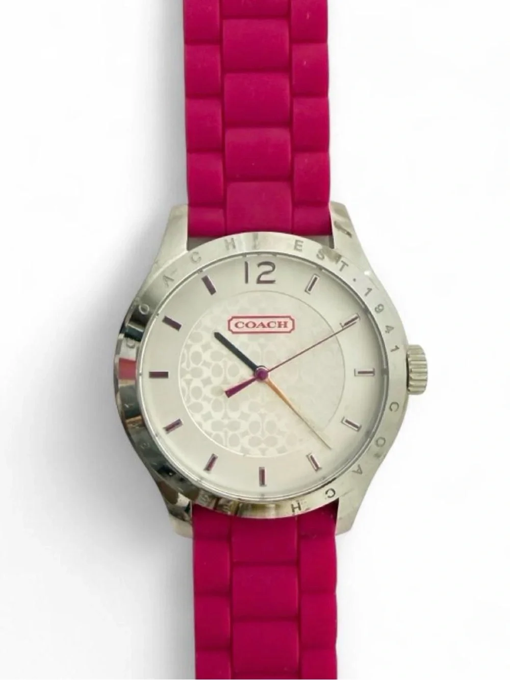 Coach Hot Pink Silicone Strap Watch with Silver-Tone Case